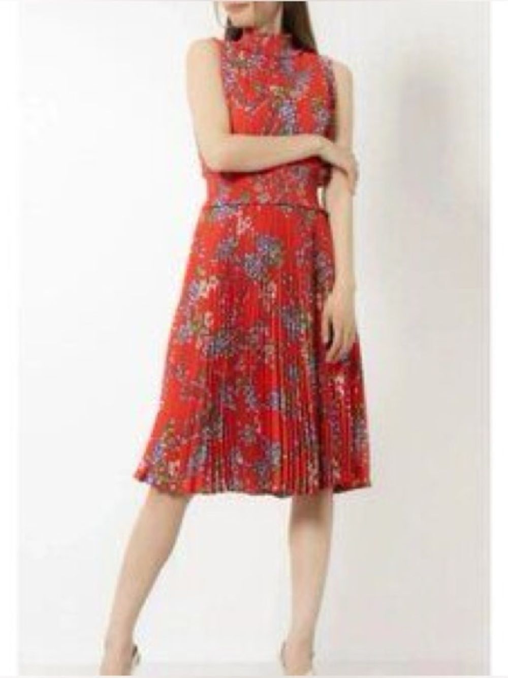 Nanette Lepore Women's 8 High Neck Pleated Blouson Dress Red Floral Knee Length